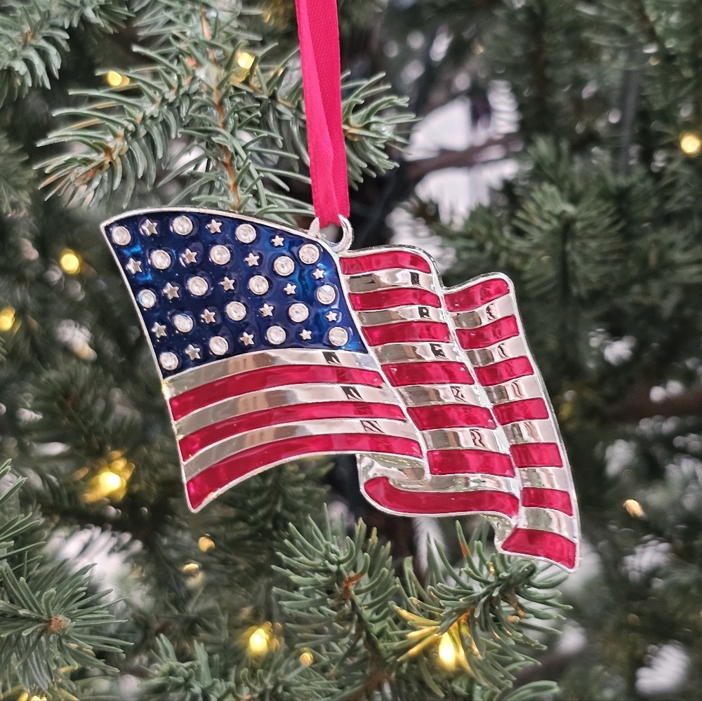 Patriotic American Flag with European Crystals 4th of July Ornament